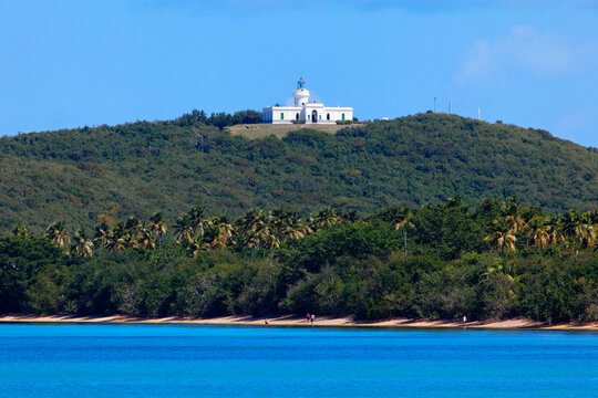 Lighthouse on a hill, Fajardo Lighthouse, Seven Seas Beach, Puerto Rico