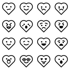 Hearts Emoji Flat Icon Set Isolated On White Background