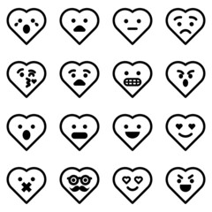 Hearts Emoji Flat Icon Set Isolated On White Background