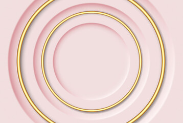 Gold vector circle lines on a light background. Geometric background of light pink circles with light and shadow.