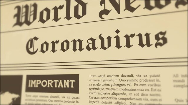 coronavirus concept animation - Headline Printing, Newspaper pages in vintage style. Generic Newspaper Rises From Ground With Headline World