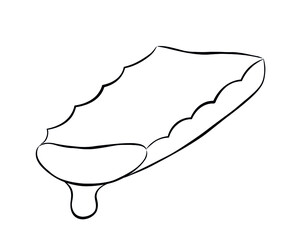 Symbol for a slice of an aloe vera plant with a drop. A simple image with a black outline.