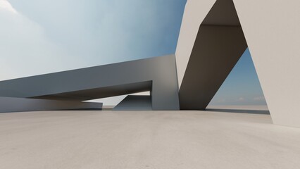 3d rendering architecture background concrete wall geometric shapes