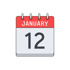 January 12. Calendar icon. Vector illustration, flat design..
