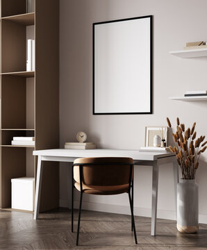 Mockup frame in simple minimal interior background, 3d render