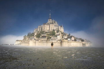 beautiful morning at mont saint michel in normandy, france