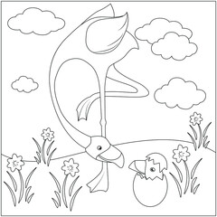 Flamingo Coloring Page With Baby