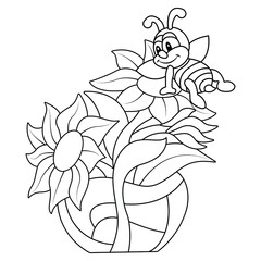 Flower Plants With Bee Coloring Page