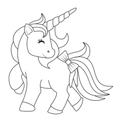 Cute pony unicorn rainbow coloring page for kids
