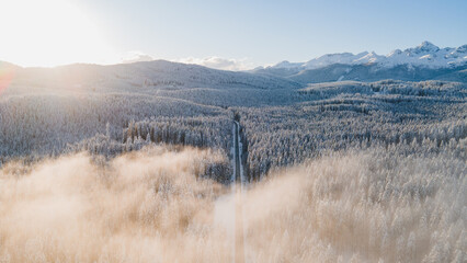 cold snowy morning in the mountains