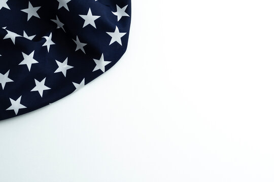 United States of America flag over white background with copy space at right