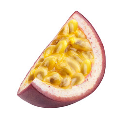 Passion fruit isolated. Ripe juicy passion fruit slice isolated on white background.