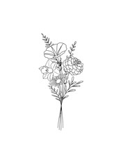 Line drawing flower design, cosmos flower, simple bouquet 