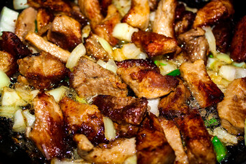 Fried, tasty, juicy meat with golden brown