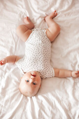 Cute little baby indoors. Lovely infant closeup portrait
