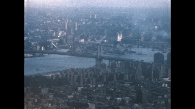Brooklyn Bridge NYC 1963 - A view of the East River and the Brooklyn Bridge  