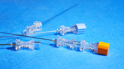 Spinal Anesthesia Injection Needles. Pencil Point Needle With Introducer - obrazy, fototapety, plakaty