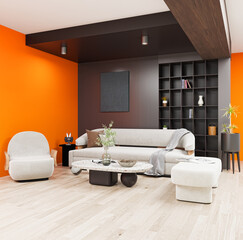 Illustration 3D rendering large luxury modern bright interiors Living room mockup computer digitally generated image