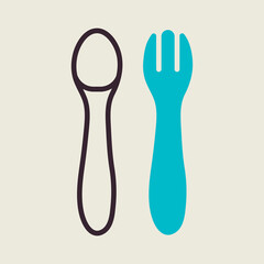 Spoon and fork for baby vector icon