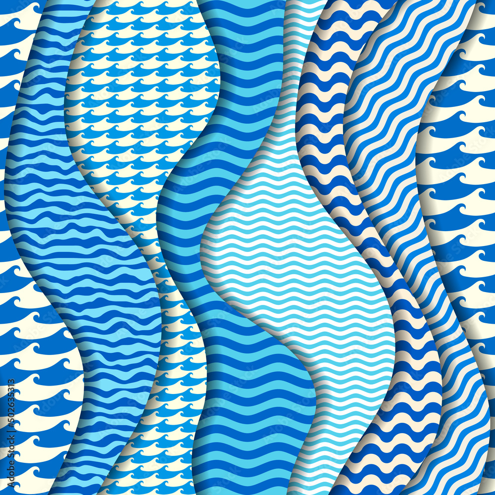 Poster Patchwork seamless pattern in marine style. Art seamless background.