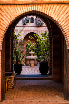 Marrakesh, Morocco - May 01,2022: The architecture of the old Medina district of Marrakech.