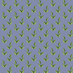 Fototapeta premium Watercolor botanical pattern with twigs on a purple background