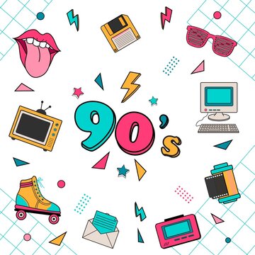Classic 80s 90s elements Stickers vector icons.