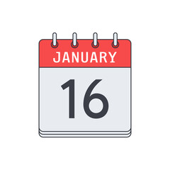 January 16. Calendar icon. Vector illustration, flat design..