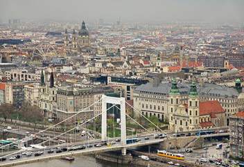 Elisabeth bridge over Danube river in Budapest. Hungary