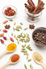 Allspice in metal bowl and cinnamon sticks in jar.