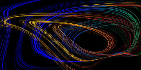 Abstract geometric illustration of doodle waves felt-tip pen with gradient on dark background. Abstract gradient background. Cover, wallpaper, flyer design.