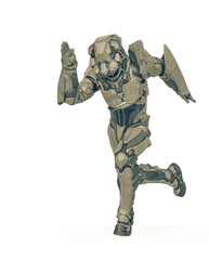 man in an armored nano tech suit is running fast