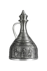 Vintage pewter decanter isolated on a white background. Photo with a shallow depth of field