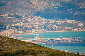 View of the Town of Malaga on the Mediterranean sea in Andalusia, Spain