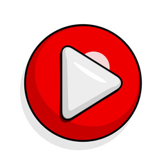 Red play button in comics style. Video player icon concept. Vector illustration isolated on white background