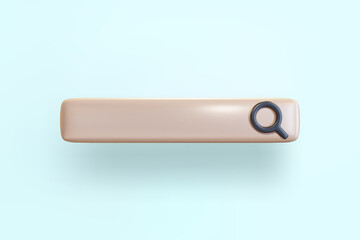 Search bar template for a web browser, website, or search engine with a search field and magnifying glass icon. Realistic 3D vector illustration in cartoon style on light blue background