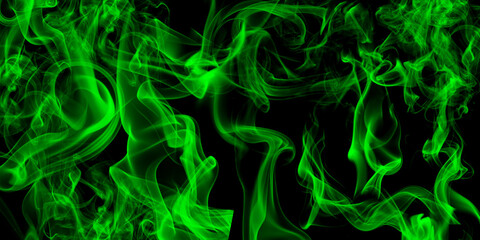 Abstract green smoke on black background