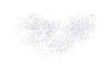 Background plume silver crumbs. Silverish dust, isolated. Sand particles. Confetti, carefully placed by hand. Vector.