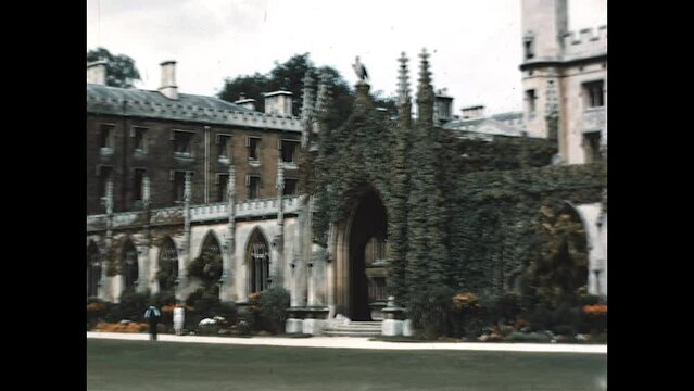 St Johns College New Court 1949 - New Court and blank clock tower on the campus of St Johns College in Cambridge  