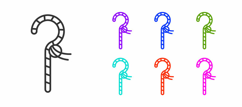 Black line Crook icon isolated on white background. Ancient Egypt symbol. Scepters of egypt. Set icons colorful. Vector