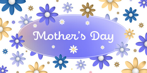 German text : Alles liebe zum muttertag, on an colorful oval frame with colorful blossoms on white background, purple,blue,brown and ocher