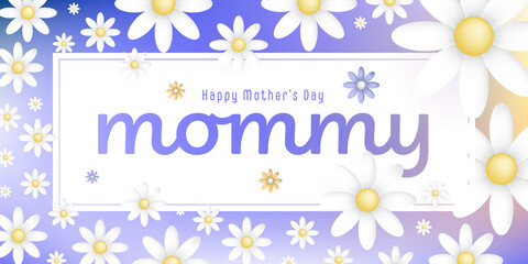 German text : Alles liebe zum muttertag, on an white rectangular frame with white blossoms on colorful background, purple,blue,brown and ocher