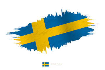 Painted brushstroke flag of Sweden with waving effect.