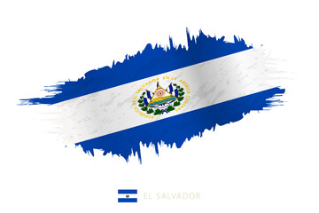 Painted brushstroke flag of El Salvador with waving effect. - obrazy, fototapety, plakaty