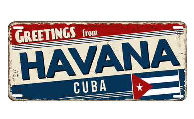Fototapeta premium Greetings from Havana vintage rusty metal plate