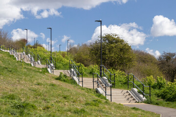 Steps leading up from the station at Leigh-on-Sea, Essex, England