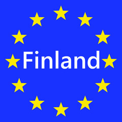 Flag of European Union with Finland. EU Flag. Country border sign of the of Finland. Vector illustration.