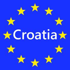 Flag of European Union with Croatia. EU Flag. Country border sign of the of Croatia. Vector illustration.