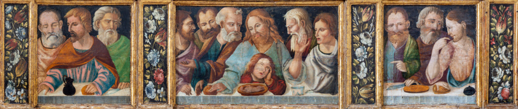 MATERA, ITALY - MARCH 8, 2022: The renaissance painting of Last Supper in the church Chiesa di San Pietro Caveoso by unknown artist from Matera (1540).