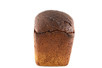 Loaf of black bread isolated on white. Close-up.